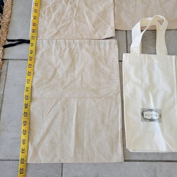LOT 4  Gucci Natural Canvas‎ Linen  Logo Tote Bag Dust Bag - Picture 3 of 9